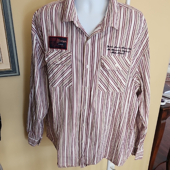 4XL Phat Farm Red and White Striped Button Down Shirt - Picture 2 of 8